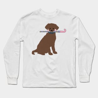 Chocolate Lab Preppy Madras Field Hockey Dog Long Sleeve T-Shirt